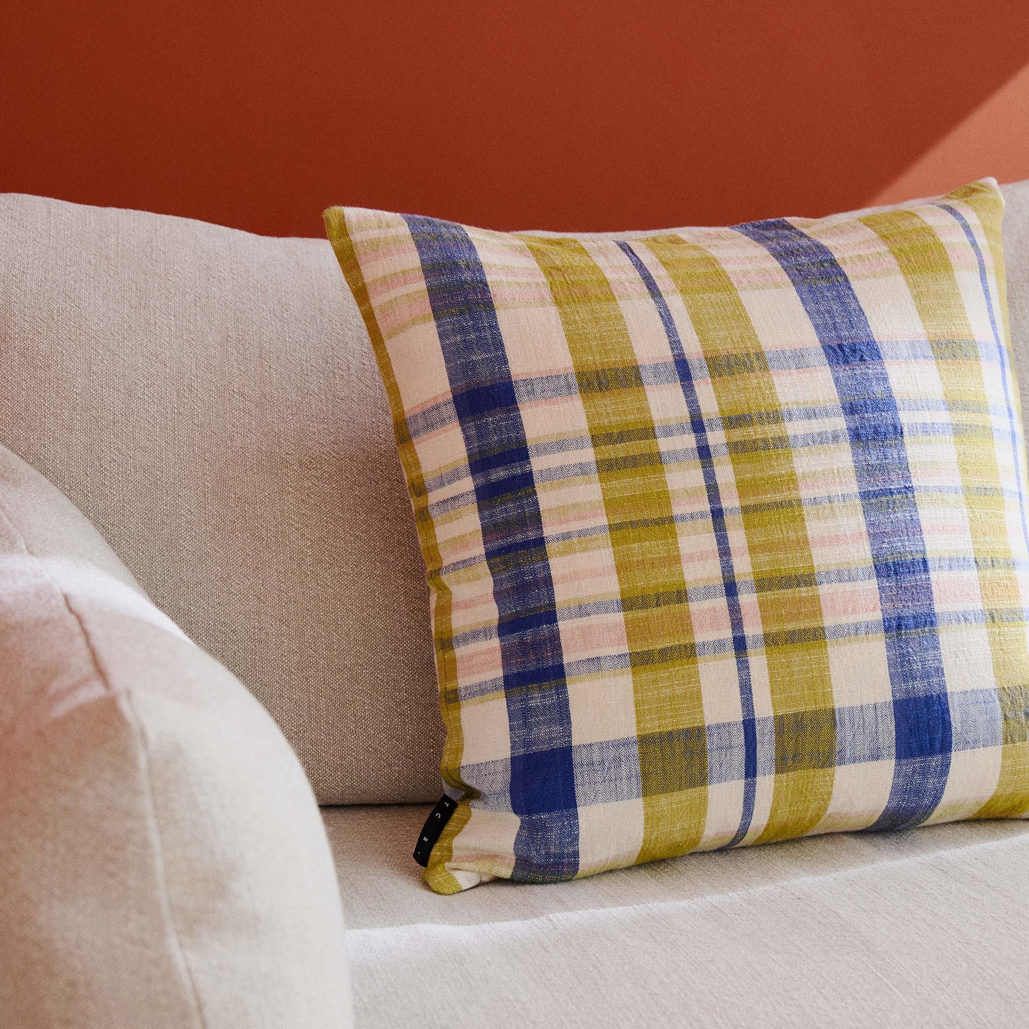 Marabar Cushion Cover Blue & Chartreuse 50 x 50cm - Image 4