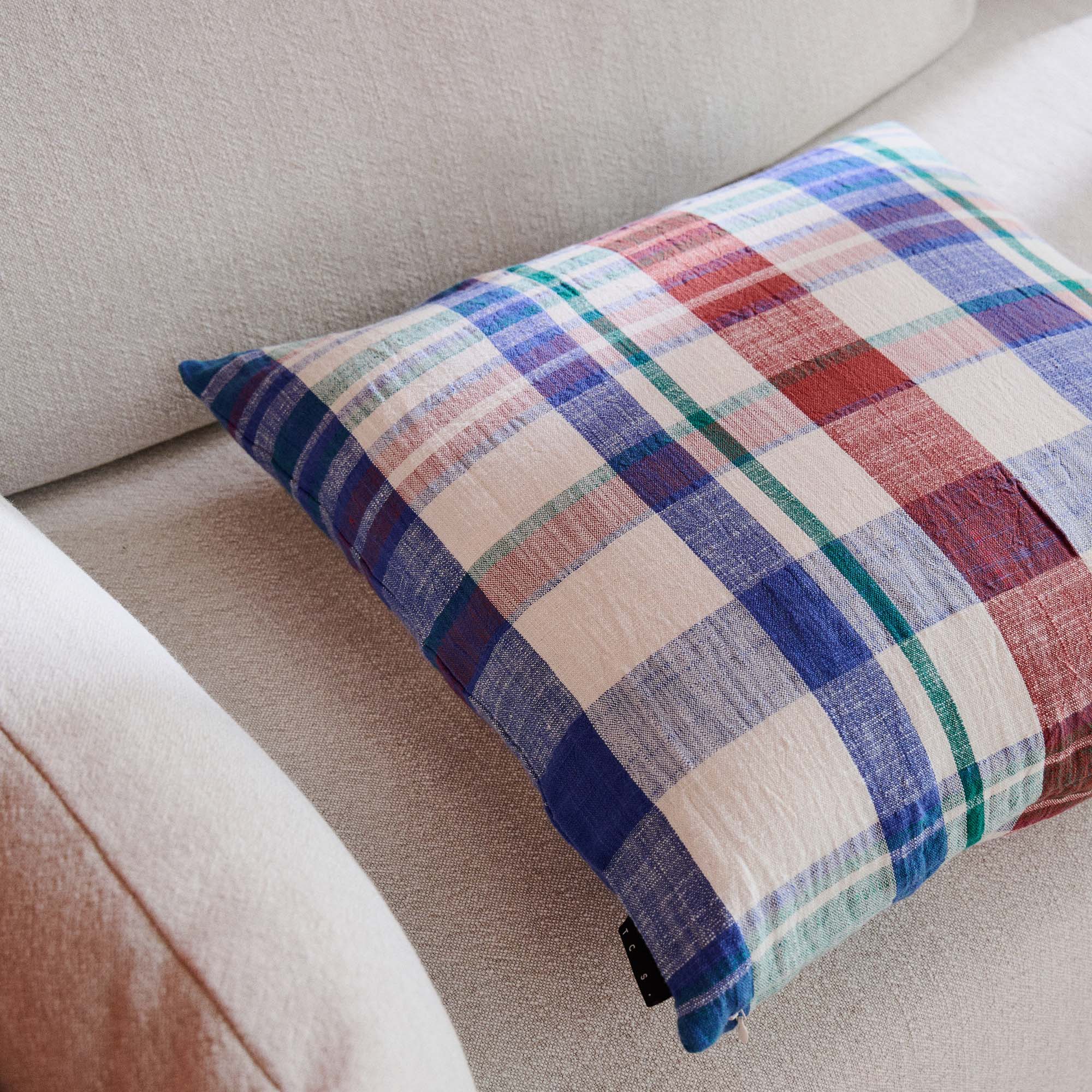 Marabar Cushion Cover Blue & Cinnabar 50 x 50cm - Image 3