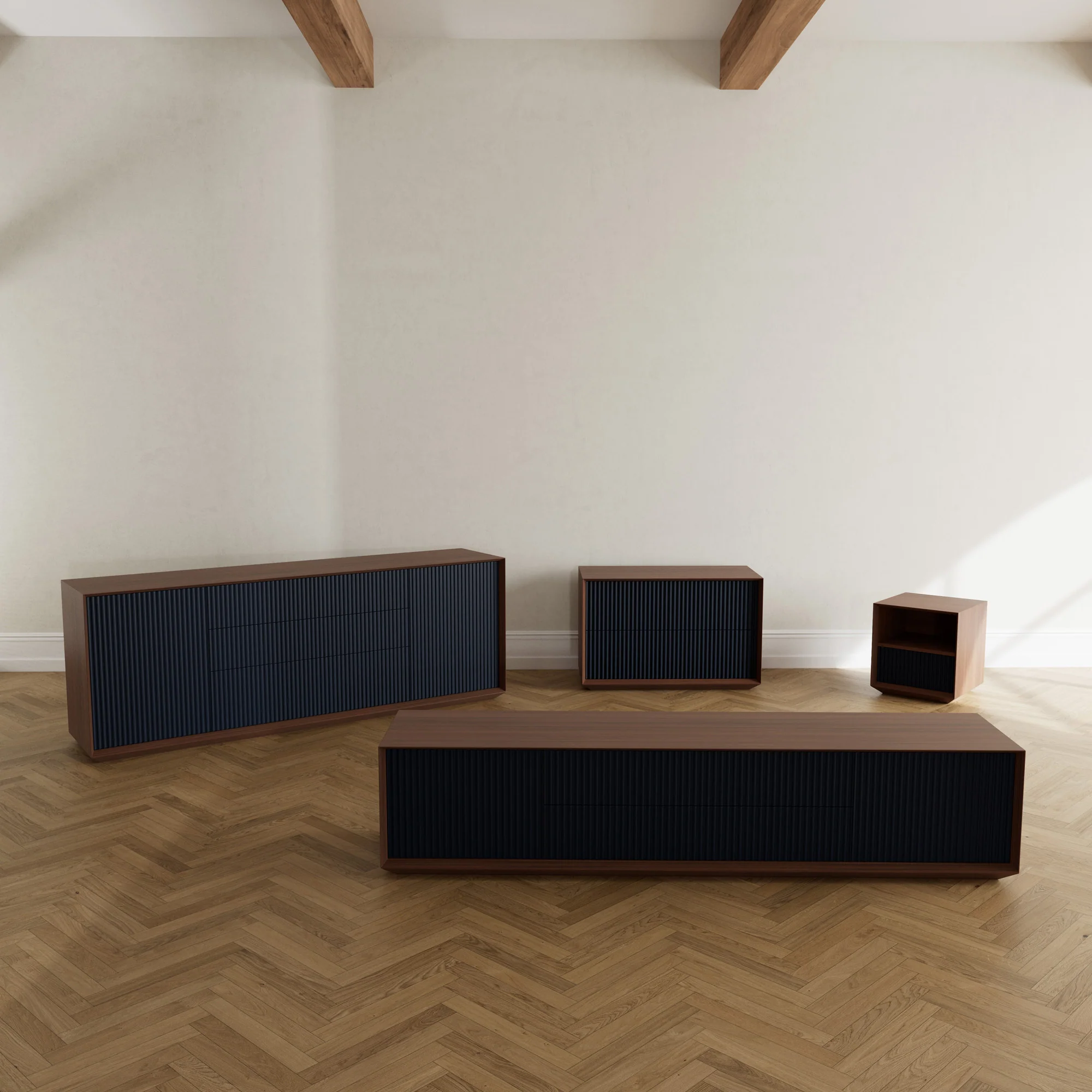 Pillar 1-Drawer Bedside Table Walnut & Navy - Image 5