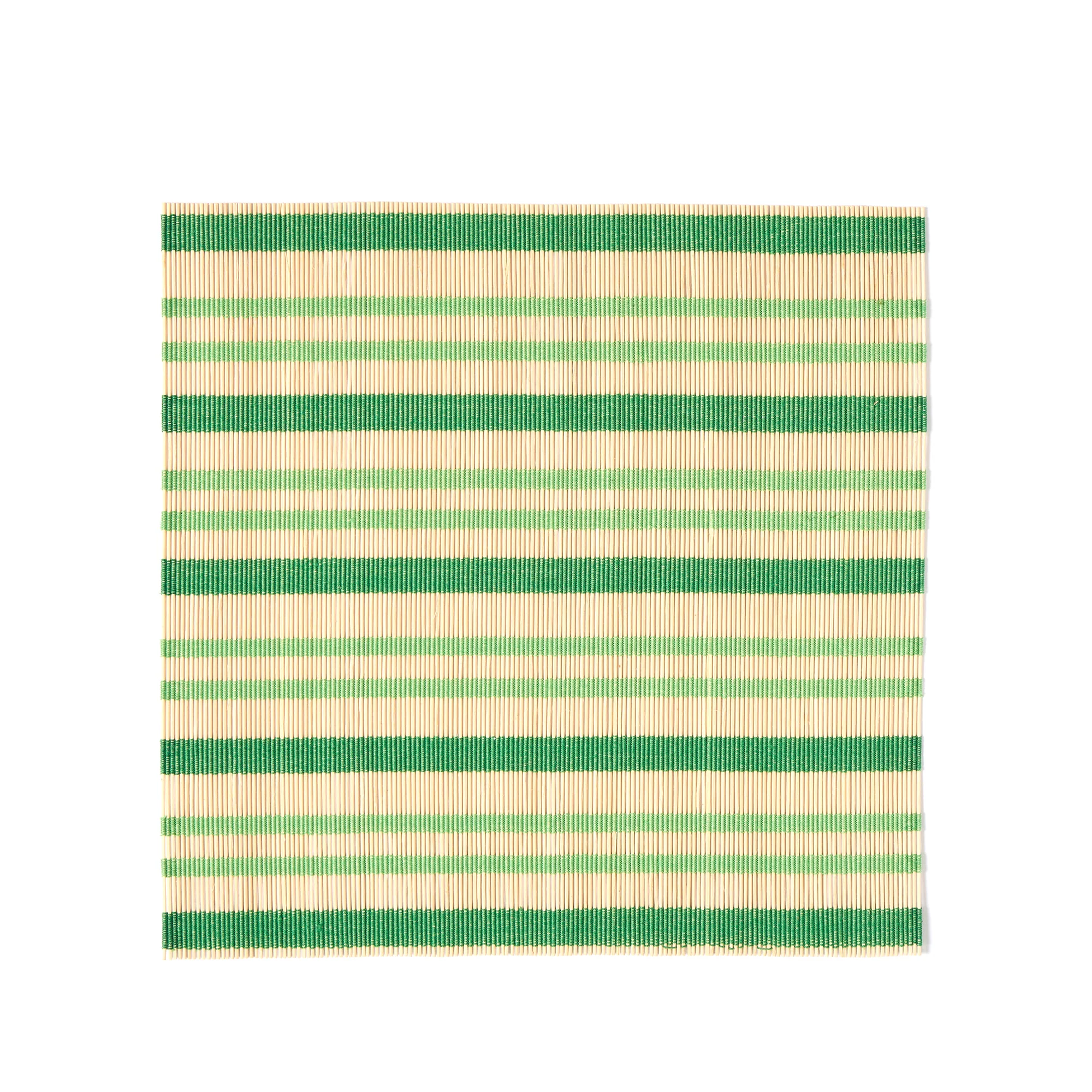 Stripe Bamboo Square Placemats Set of 2 Moss Green & Bottle Green - Image 3