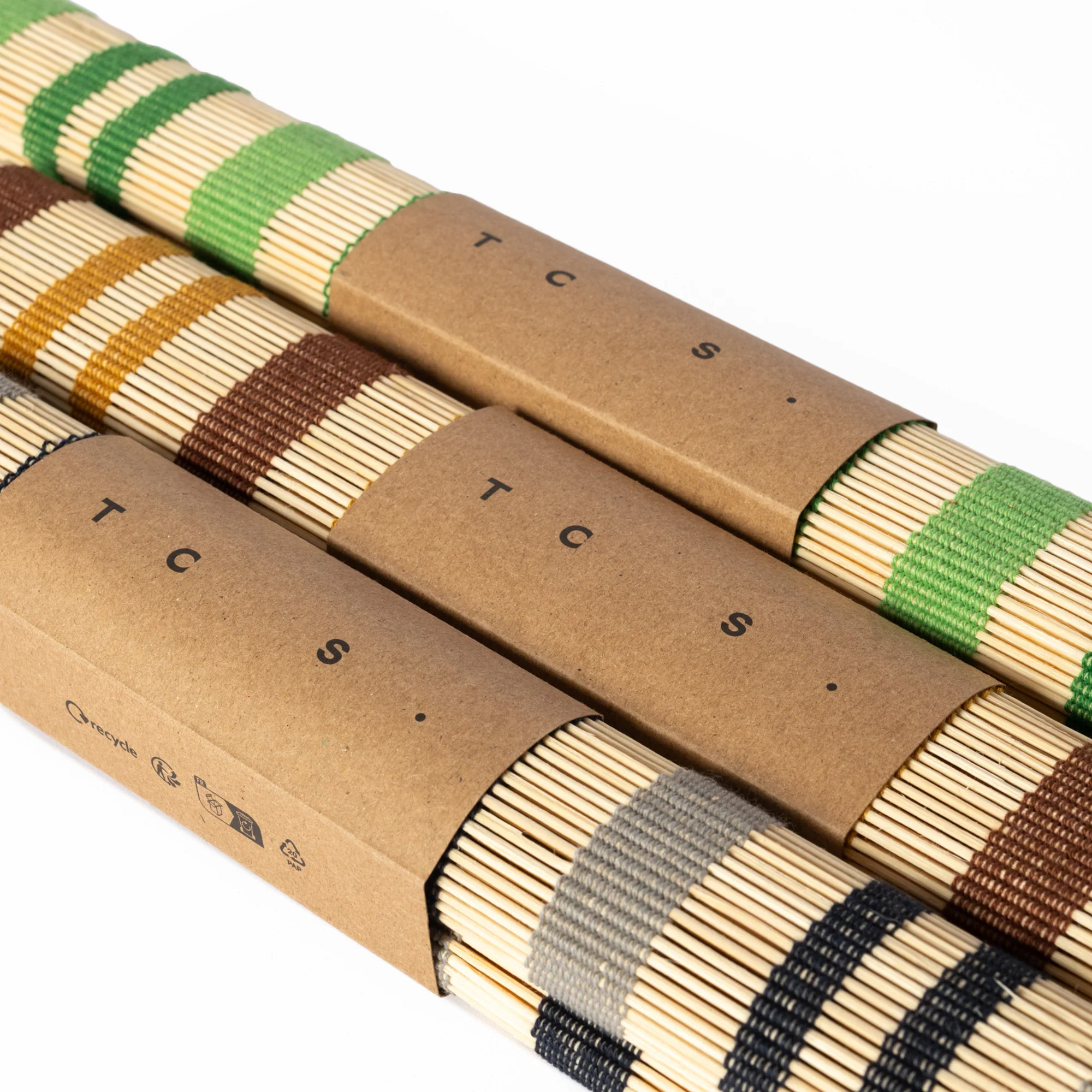 Stripe Bamboo Square Placemats Set of 2 Moss Green & Bottle Green - Image 5